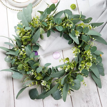 Eucalyptus Wreath - 19'' Green Spring & Summer Decor | Artificial Farmhouse Indoor & Outdoor Mini Wreath