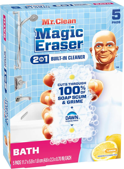 Mr. Clean Magic Eraser Sponge - Powerful Bathroom Cleaner with Lemon Scent | 5 Count Pack