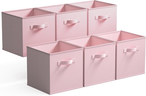 GRANNY SAYS Cube Storage Bins - 11-Inch Foldable Fabric Organizers | 6-Pack Pink Decorative Baskets