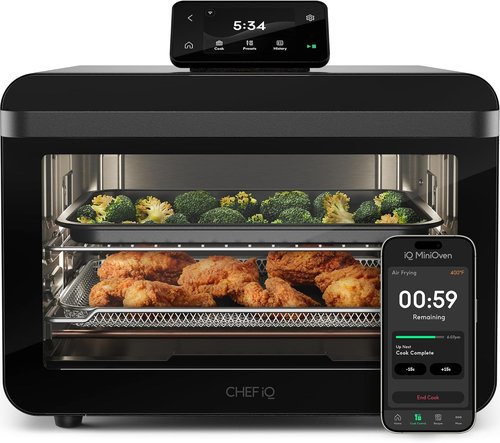 CHEF iQ MiniOven Smart Toaster Oven - 11-in-1 Air Fryer Combo with Touchscreen Controls | 25 Qt Capacity, Black
