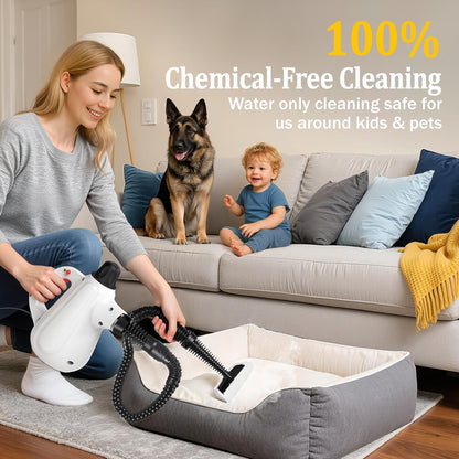 Steam Cleaner, Deep Cleaning Multi-Surface Handheld Steam Cleaner with Steam Lock Button & 16 PCS Accessories, 100% Natural Portable Steamer for Cleaning Home Car Bathroom Kitchen Grout Tile Window