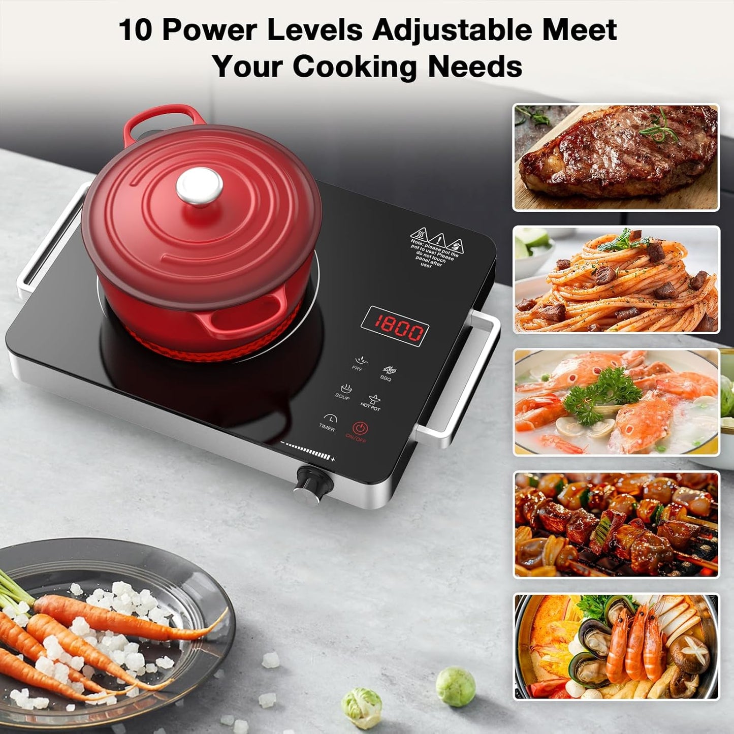 Nafewin Portable Electric Cooktop - 1800W Infrared Single Burner with Knob Control & 4-Hour Timer