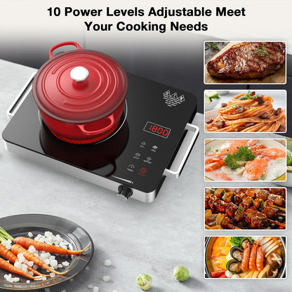 Nafewin Portable Electric Cooktop - 1800W Infrared Single Burner with Knob Control & 4-Hour Timer