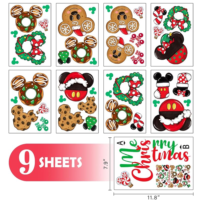 Mfault Merry Christmas Window Clings 9 Sheets - Christmas Cookie Variation