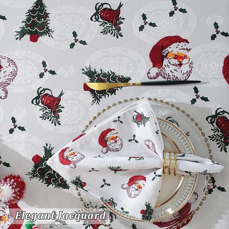 White Christmas Tablecloth 60 x 102 Inch Waterproof Damask Jacquard Rectangular