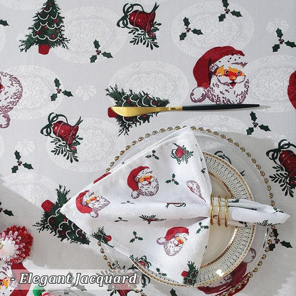 White Christmas Tablecloth 60 x 102 Inch Waterproof Damask Jacquard Rectangular