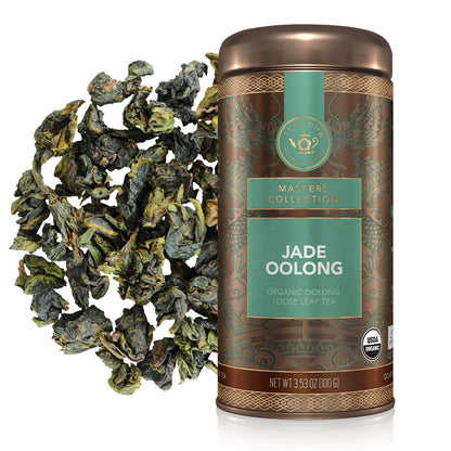 Teabloom Organic Jade Oolong Loose Leaf Tea, Rolled Leaves From High-Elevation Mountains, USDA Organic, Fresh Green-Floral Aroma and Flavor, 3.53 oz/100 g Canister Makes 35-50 Cups