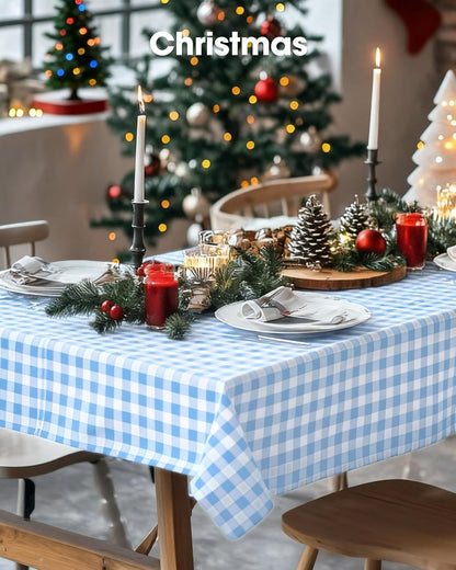 Pureegg Disposable Plastic Tablecloths - 8 Pack, 54 x 108 Inch, Leakproof Blue & White Gingham Design