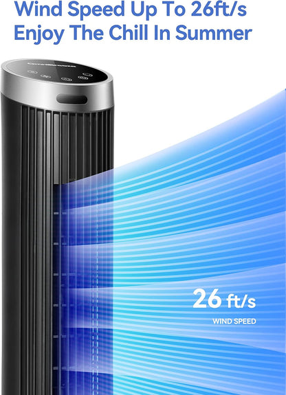 OmniBreeze Digital Electric Tower Fan, with Remote Control, LED Display, Standing Bladeless Floor Fans Cooling and Quite Indoor Living Room Bedroom use (36 Inch)…