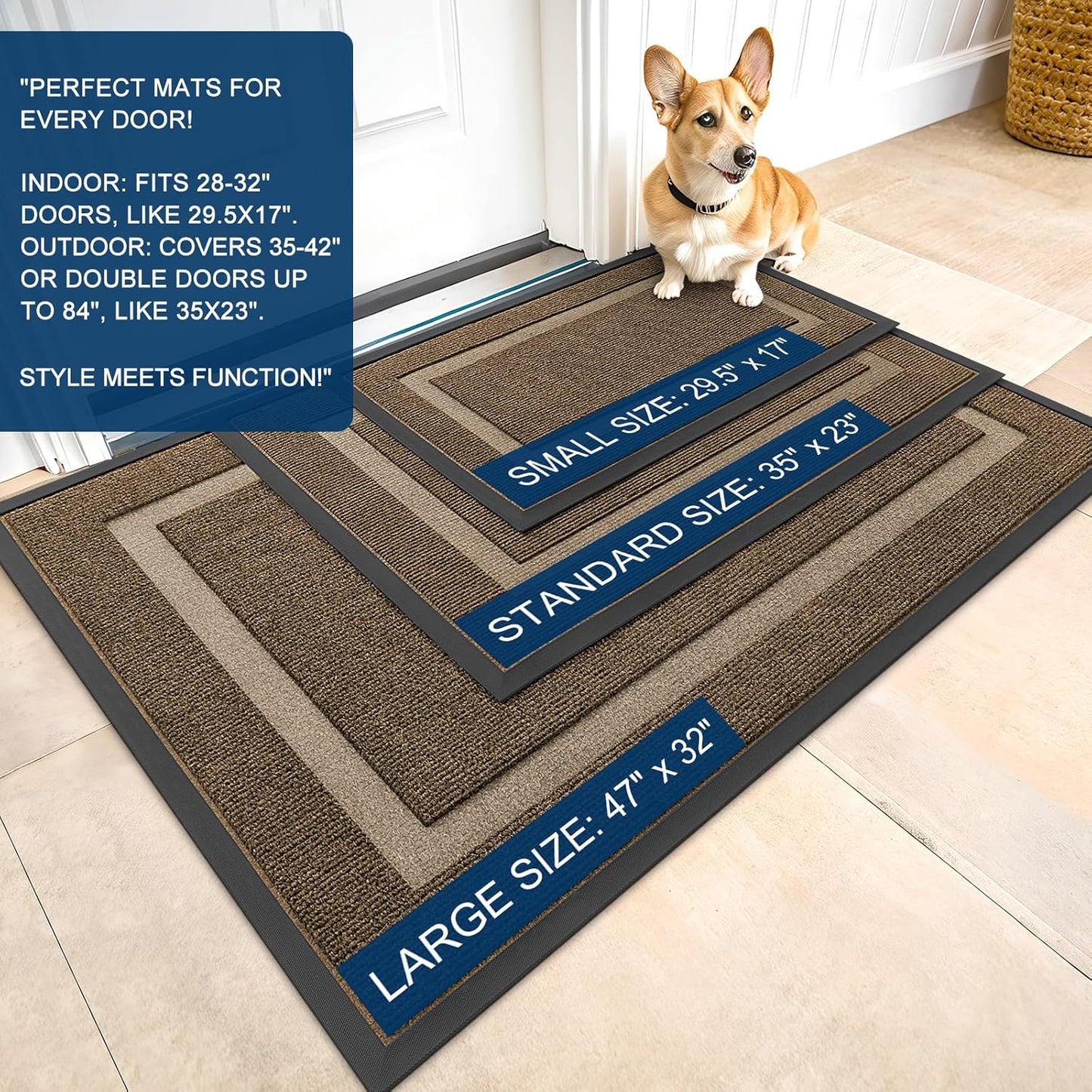 OLANLY Waterproof Front Door Mat - All-Season, Sturdy Natural Rubber, Easy Clean | 47x30, Brown