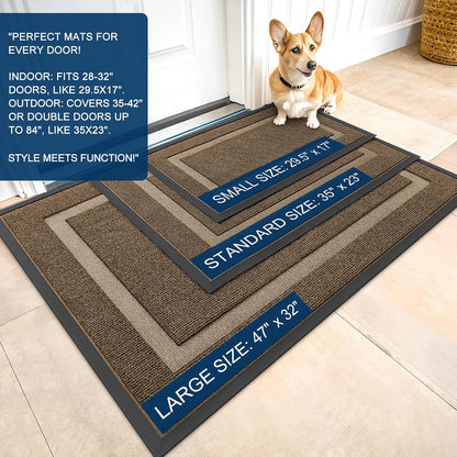 OLANLY Waterproof Front Door Mat - All-Season, Sturdy Natural Rubber, Easy Clean | 47x30, Brown