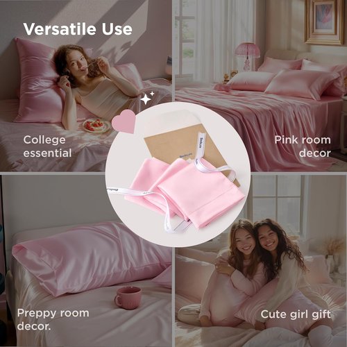 Bedsure Satin Pillowcase - Luxurious Silk-Like Feel | Standard Size 20x26 Inches, Pink, 2-Pack