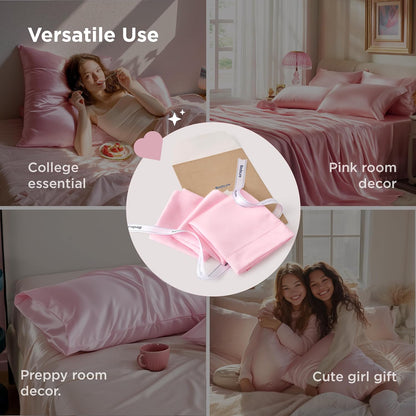 Bedsure King Size Satin Pillowcase Set - Pink Silky Pillow Cases for Hair & Skin, 20x36 Inches, 2-Pack