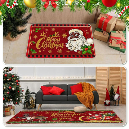 Santa Black Kitchen Rugs 2-Piece Set 17x29 & 17x47 Inches