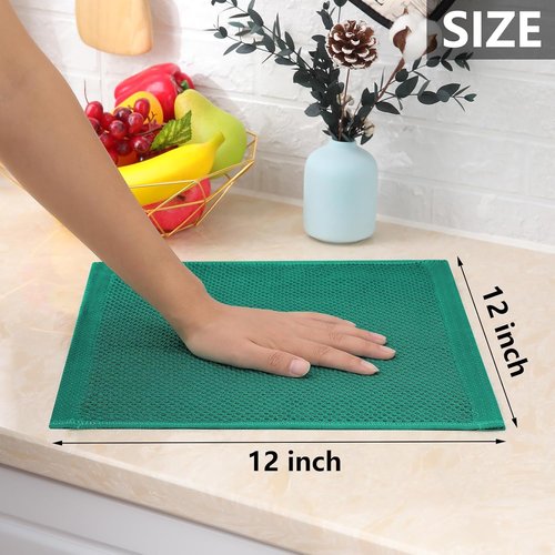 Homaxy Kitchen Dish Cloths - Ultra Soft 100% Cotton Waffle Weave, Quick Drying, 12 x 12 Inches, 8-Pack, Dark Green