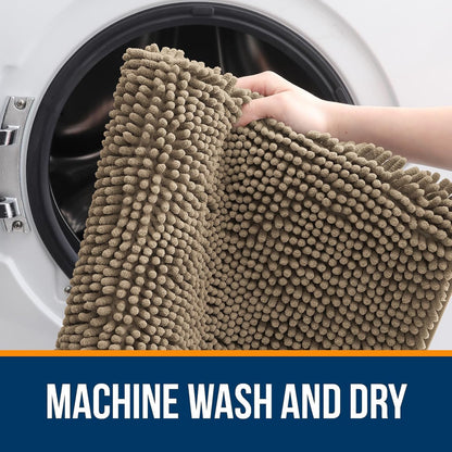 OLANLY Bathroom Runner Rugs - Extra Soft Chenille Bath Mats | Quick-Dry, Machine Washable, 47x20, Tan