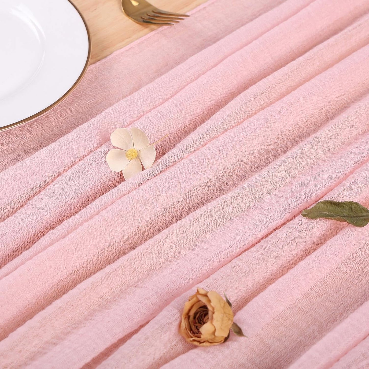 Blushing Pink Cheesecloth Table Runner - 10ft Rustic Gauze for Weddings & Baby Showers | 32x120 Inches