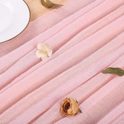 Blushing Pink Cheesecloth Table Runner - 10ft Rustic Gauze for Weddings & Baby Showers | 32x120 Inches