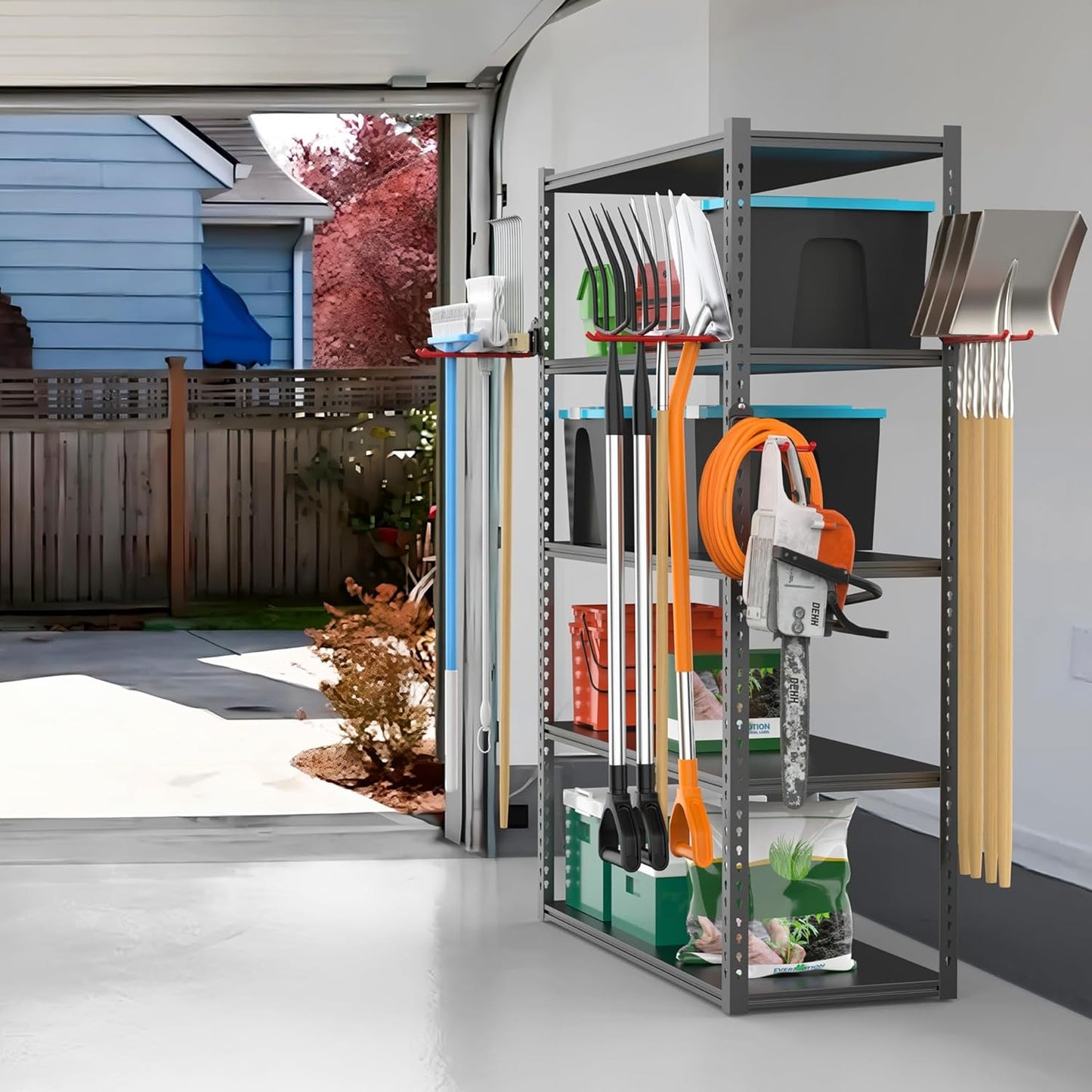 TORACK Garden Tool Organizer - Wall-Mounted Storage Rack for Shovels, Rakes, and Brooms | Durable Folding Design