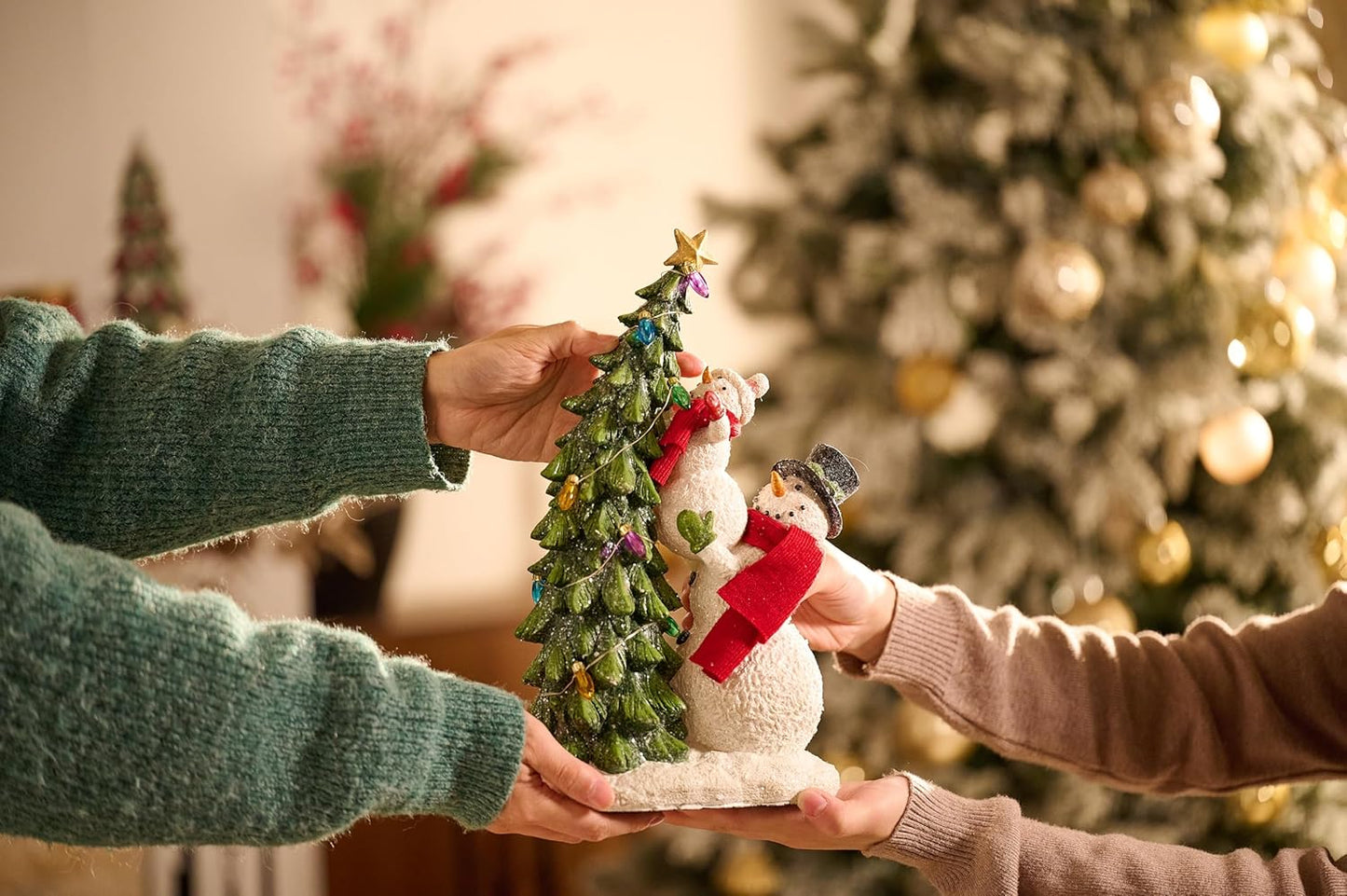 Valery Madelyn Christmas Snowman Figurines - Adorable Red & White Resin Family Decor | 12.5 Inch with Lights