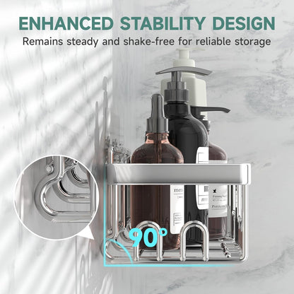 Veken Adhesive Shower Caddy - Heavy-Duty Wall-Mounted Organizer with Soap Dish & Toothbrush Holder | Silver 5-Pack