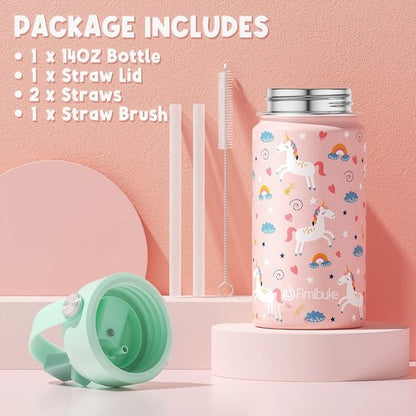 Fimibuke Kids Insulated Water Bottle - 14oz BPA-Free Stainless Steel Tumbler | Leak-Proof Unicorn Design