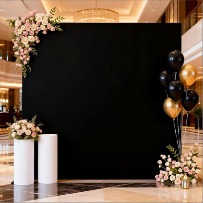 Skiennix Black Rectangle Backdrop Cover - 6.6 x 6.6 FT Fitted Spandex for Weddings & Events