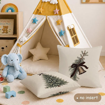Moody Christmas Tree Bell Bow Throw Pillow Cover 18x18 - Set of 2 (Variation: Bell Bow)