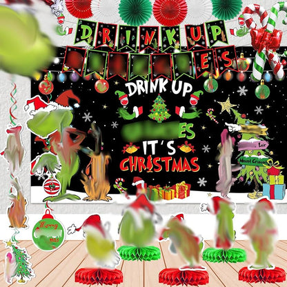 Green Drink Up Christmas Banner Backdrop Set – Naughty Friendsmas Decor