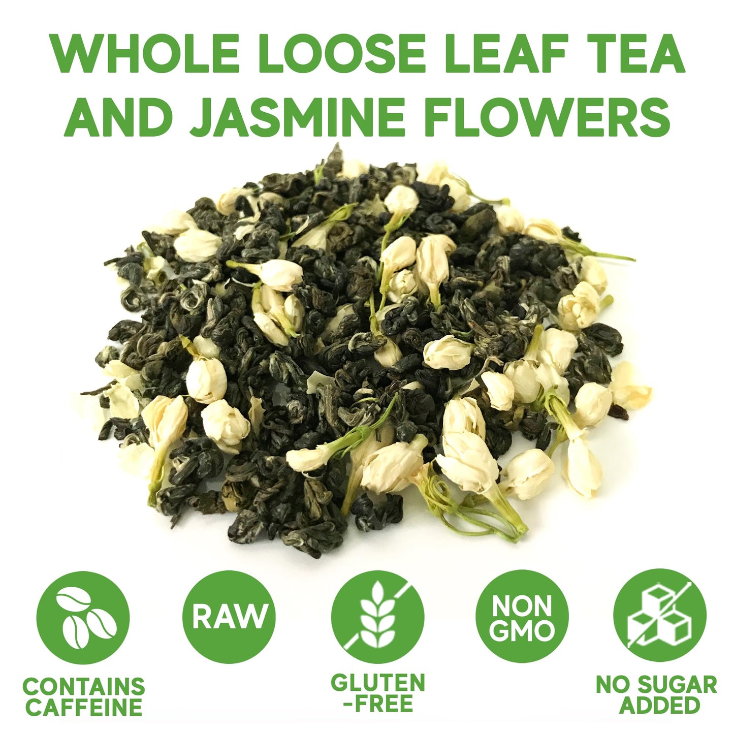 Sou Zen Jasmine Green Tea Loose Leaf Blend 4oz (113g) | Premium Quality Tea Leaves and Flowers | Raw with Naturally Organic Antioxidants | Relaxing and Revitalizing Tea with No Additives