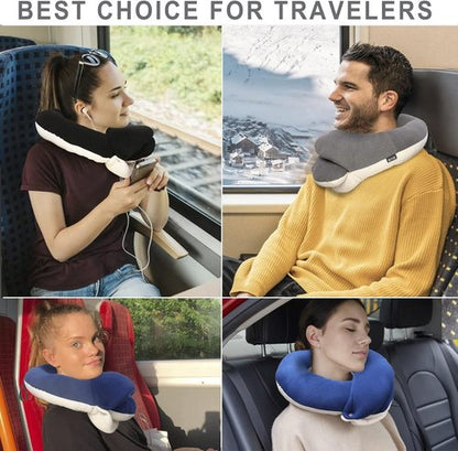 BUYUE Travel Neck Pillow - 360° Head Support for Comfortable Long Flights | Includes Eye Mask, Earplugs & Storage Bag (Navy)