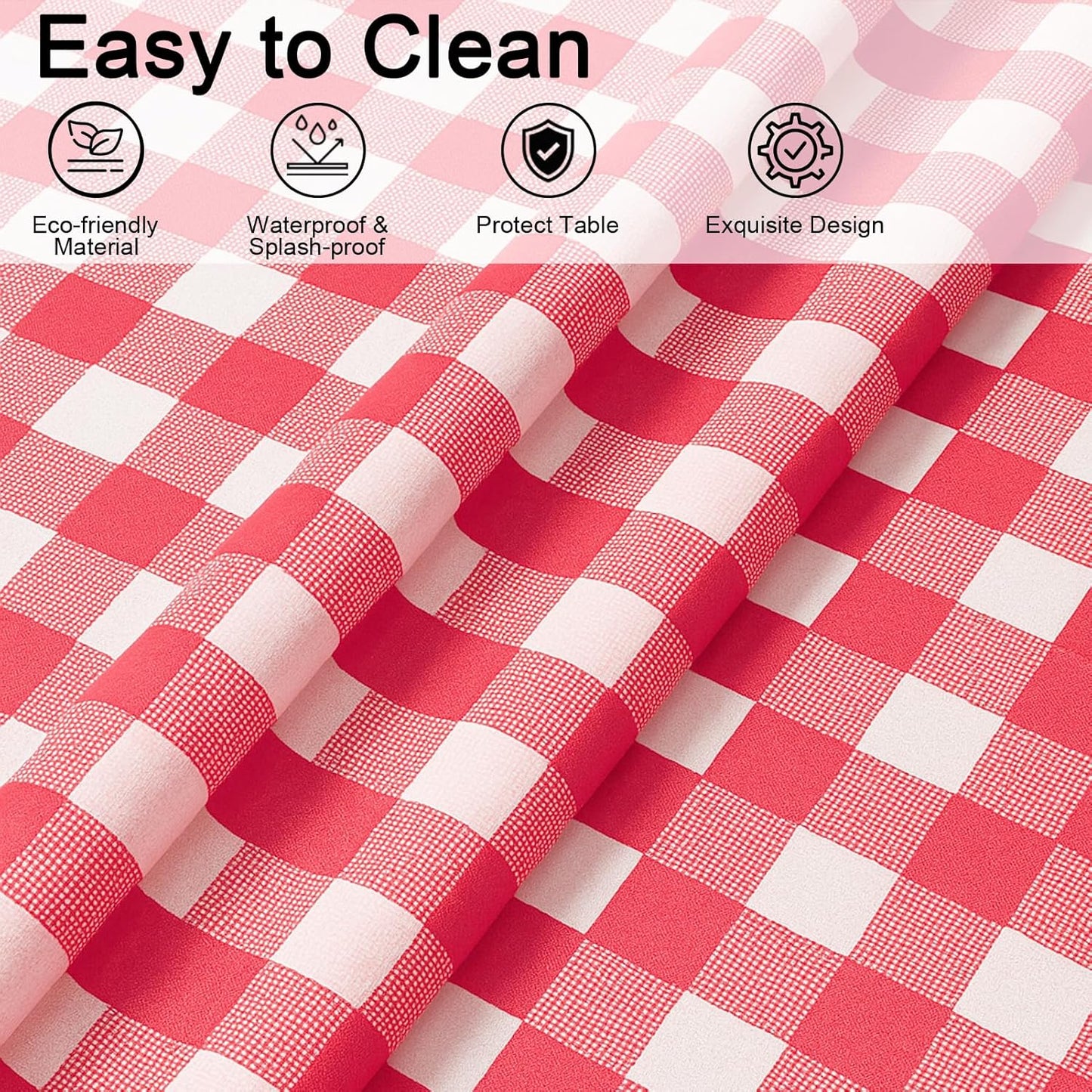 Regine Switzerland Gingham Tablecloths - Red & White Checkered, Waterproof, 54 x 108 Inches | Disposable Picnic Covers