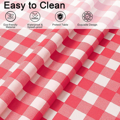 Regine Switzerland Gingham Tablecloths - Red & White Checkered, Waterproof, 54 x 108 Inches | Disposable Picnic Covers