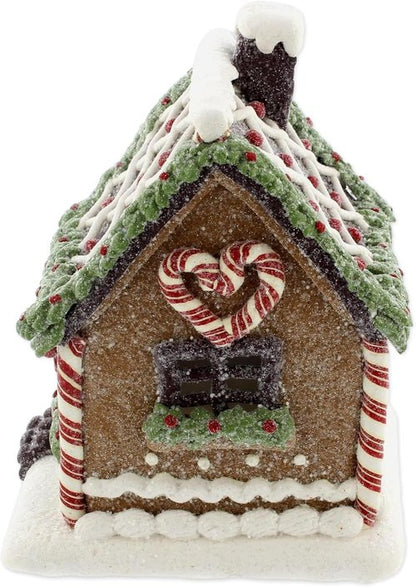 Bridge Collection Lighted Gingerbread House Figurine - Festive Christmas Tabletop Accent with Peppermint Roof