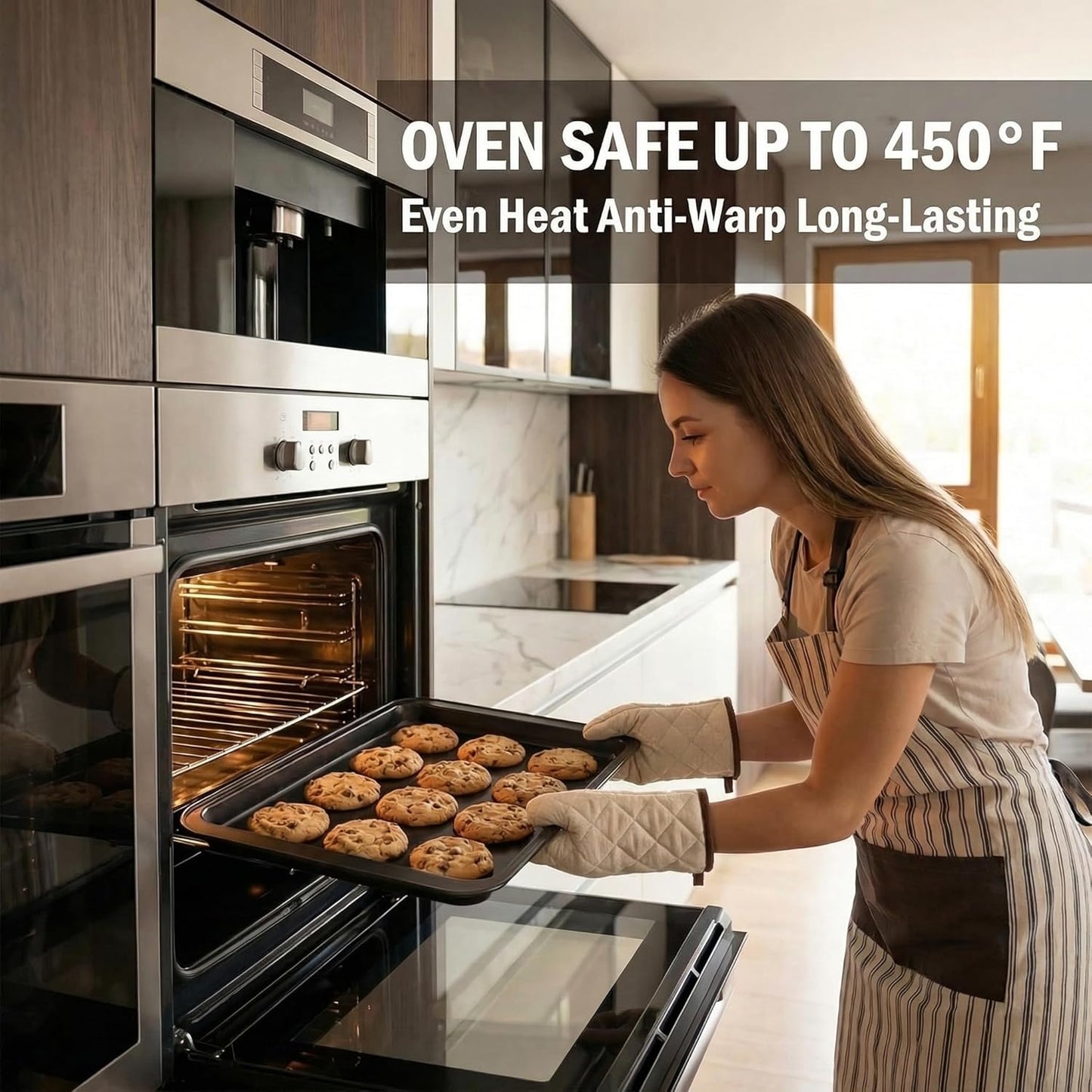 Skiennix Nonstick Baking Sheet Pan Set of 3 - Stackable, Rust & Warp Resistant, Easy Clean Black