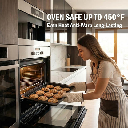 Skiennix Nonstick Baking Sheet Pan Set of 3 - Stackable, Rust & Warp Resistant, Easy Clean Black