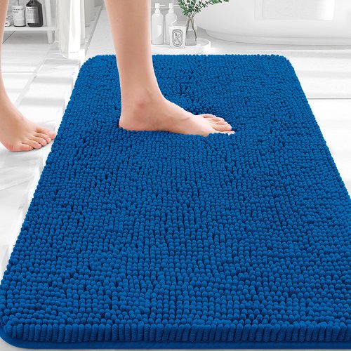 OLANLY Bathroom Rugs 36x24, Extra Soft Absorbent Chenille Bath Rugs, Rubber Backing Quick Dry, Machine Washable Bath Mats for Bathroom Floor, Tub and Shower, Home Decor Accessories, Deep Navy Blue