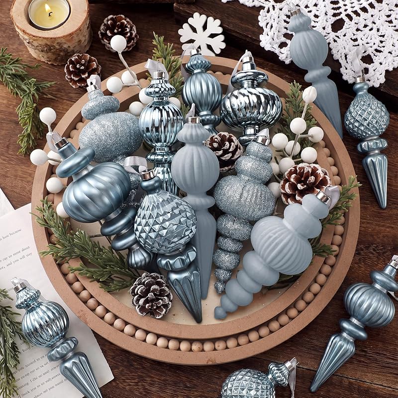 Blue Velvet Christmas Ornament 10-Piece Set - 5.71in Matte/Glitter/Flocked Design, Neutral Holiday Decor (Variation: Blue+10)