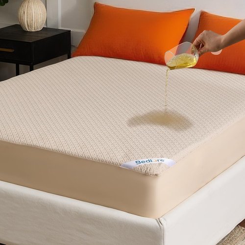 BEDLORE Twin Size Mattress Protector - Waterproof, Noiseless Cover with Stretchable Pockets | Soft Beige Pad for 6-15 Inch Mattresses