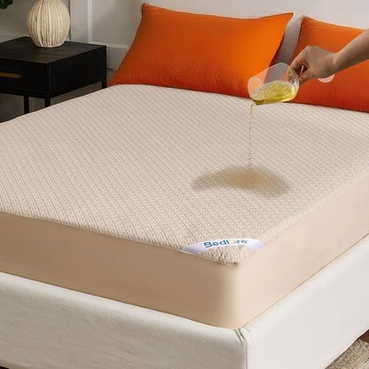 BEDLORE Twin Size Mattress Protector - Waterproof, Noiseless Cover with Stretchable Pockets | Soft Beige Pad for 6-15 Inch Mattresses