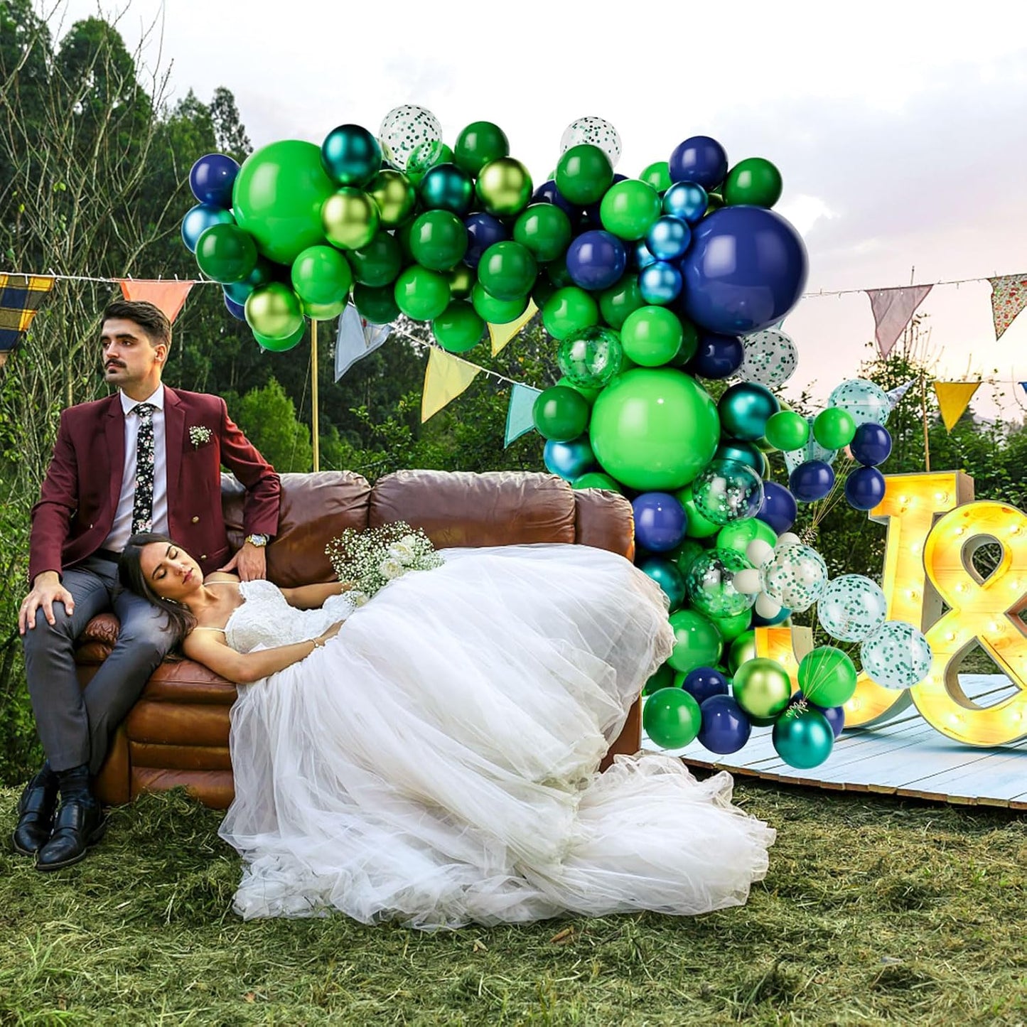 Skiennix Balloon Garland Arch Kit - Dark Blue & Green Latex Balloons with Confetti | Perfect for Weddings & Parties