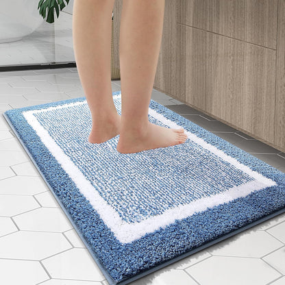 OLANLY Microfiber Bath Mat - Extra Soft, Absorbent & Non-Slip | 24x16 Inches, Quick Dry, Blue