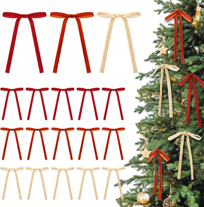 Skiennix Velvet Bows | 24 Pcs Terracotta & Camel Christmas Tree Ornaments | 5x7 Inch Decor
