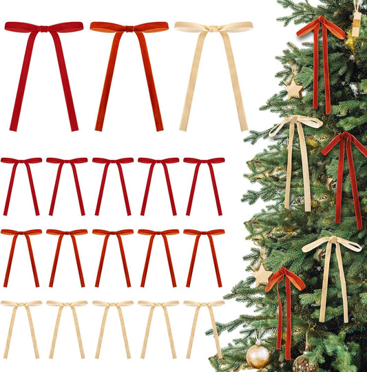 Skiennix Velvet Bows | 24 Pcs Terracotta & Camel Christmas Tree Ornaments | 5x7 Inch Decor