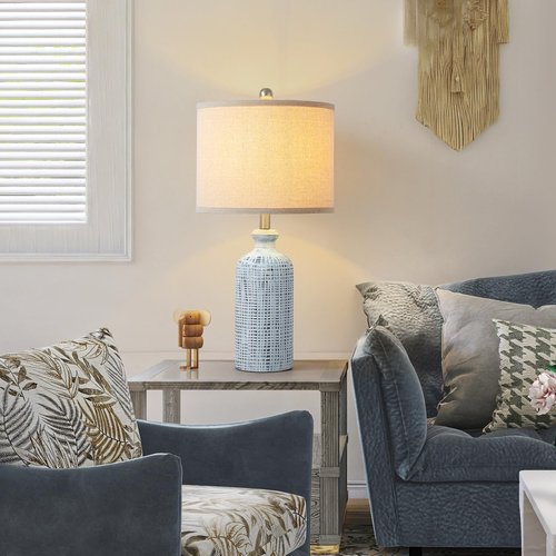 Ireliare Living Room Lamps Set of 2, 25.8" Ceramic Table Lamps for Bedrooms with Linen Shade, Modern Farmhouse Lamps for Nightstand with Rotary Switch