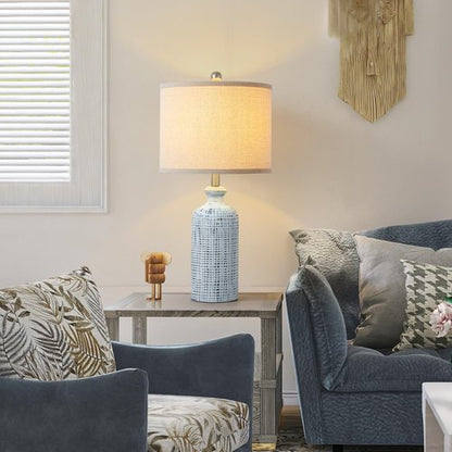 Ireliare Living Room Lamps Set of 2, 25.8" Ceramic Table Lamps for Bedrooms with Linen Shade, Modern Farmhouse Lamps for Nightstand with Rotary Switch