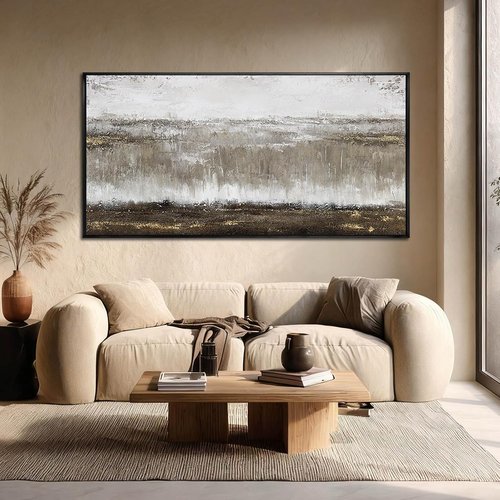 Artexist Textured Canvas Wall Art - Modern Black and Grey Photo Print | 24"x48" Artwork for Bedroom or Office