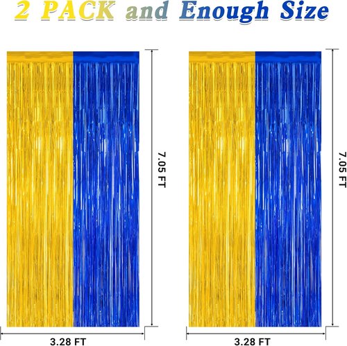 Class of 2026 Graduation Backdrop by [Brand Name] - 2 Pack Blue & Gold Tinsel Curtains | 3.28 FT x 7.05 FT
