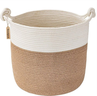 Goodpick Cotton Rope Storage Basket - 15 x 14.2 Inches | Jute Woven Organizer for Blankets & Toys, White