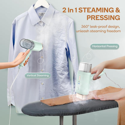Newbealer Travel Steamer - Dual Voltage 1200W Fabric Wrinkle Remover | Fast 20s Heat-Up, Foldable, 180ml (Green)
